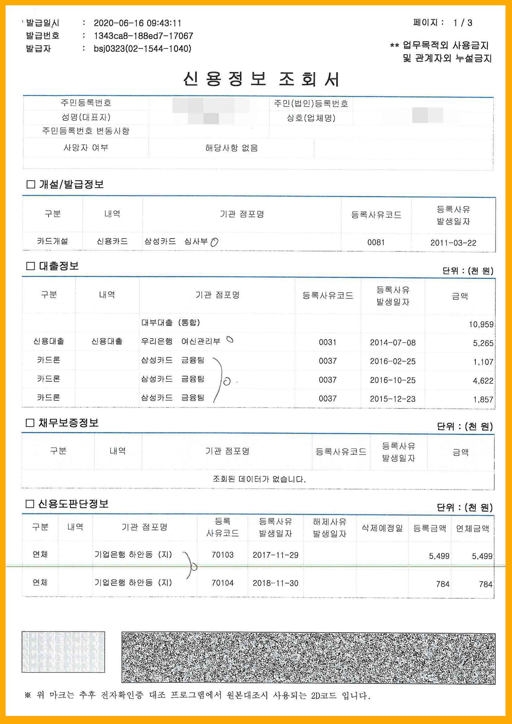 신용조회보고서